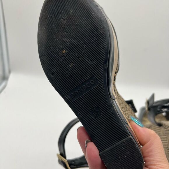 Bamboo Raffia Look Wedge Platform Sandals - Picture 9 of 11